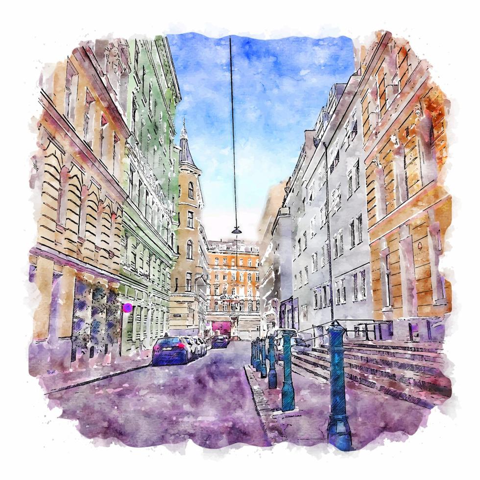 gator av wien österrike vattenfärg skiss hand dragen illustration vektor