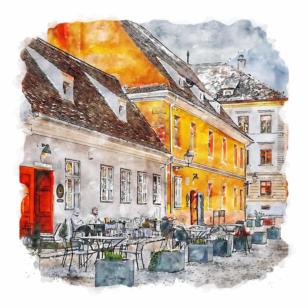 brasov Rumänien Aquarell skizzieren Hand gezeichnet Illustration vektor