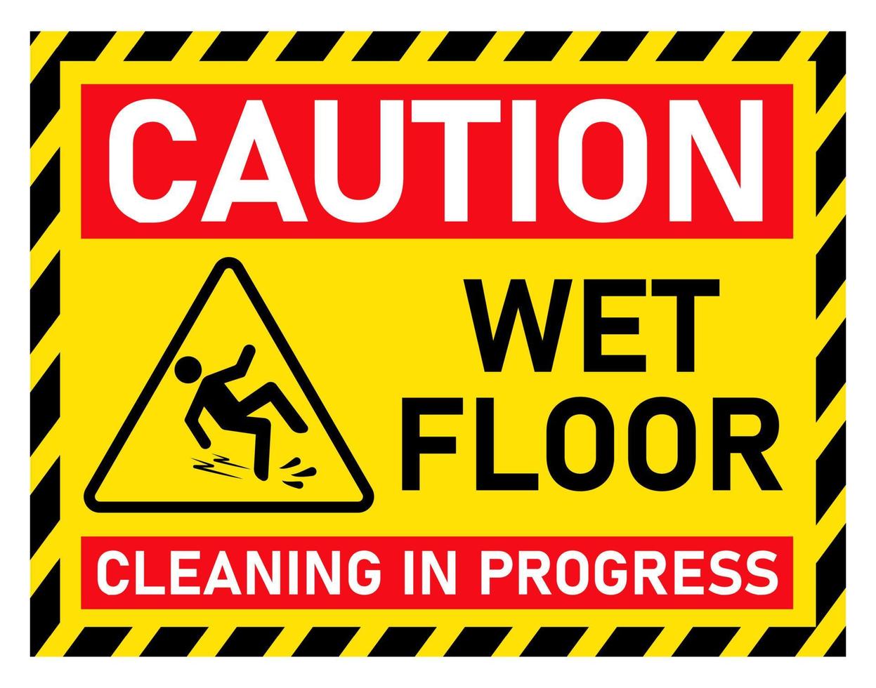 Warnung Zeichen Vorsicht rutschig nach Reinigung nass Fußboden Gelb druckbar Vorlage Design Illustration vektor