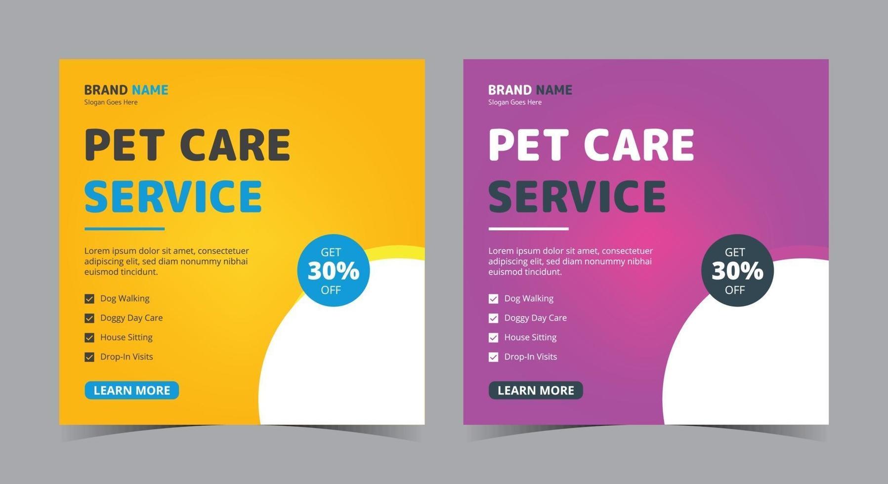 Pet Care Service Poster, Pet Care Social Media Post und Flyer vektor