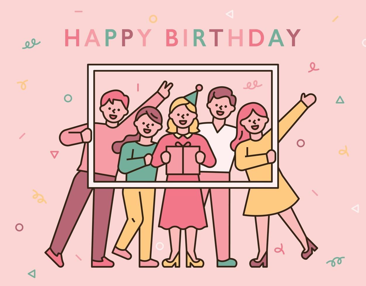Alles Gute zum Geburtstag Karte mit Menschen feiern vektor