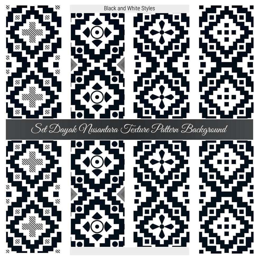 Set Dayak Nusantara Textur Muster Hintergrund. Pixel nahtloses Musterset. vektor