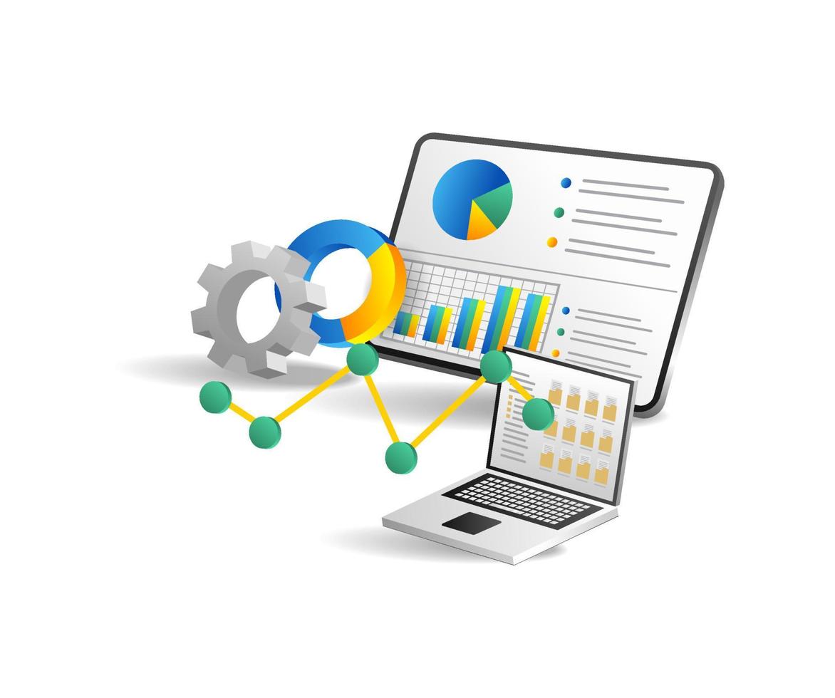 isometrisch eben 3d Illustration Konzept von Investition Geschäft Analyse Daten Mappe vektor