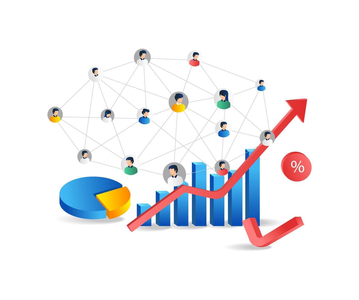 isometrisch eben 3d Illustration Konzept Geschäft Mannschaft Investition Netzwerk vektor