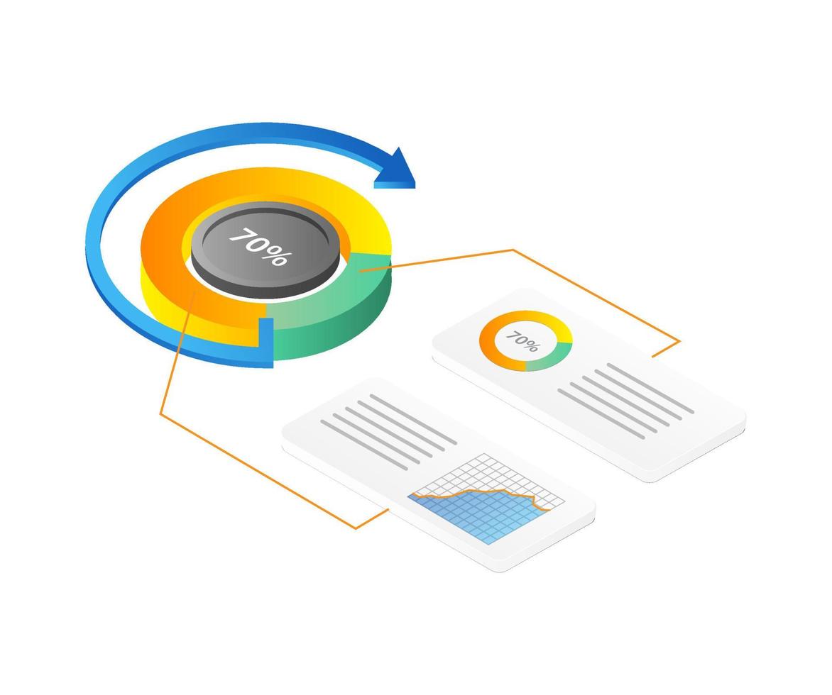 eben 3d Illustration Konzept isometrisch Infografik Daten Analyse Kuchen Diagramm vektor