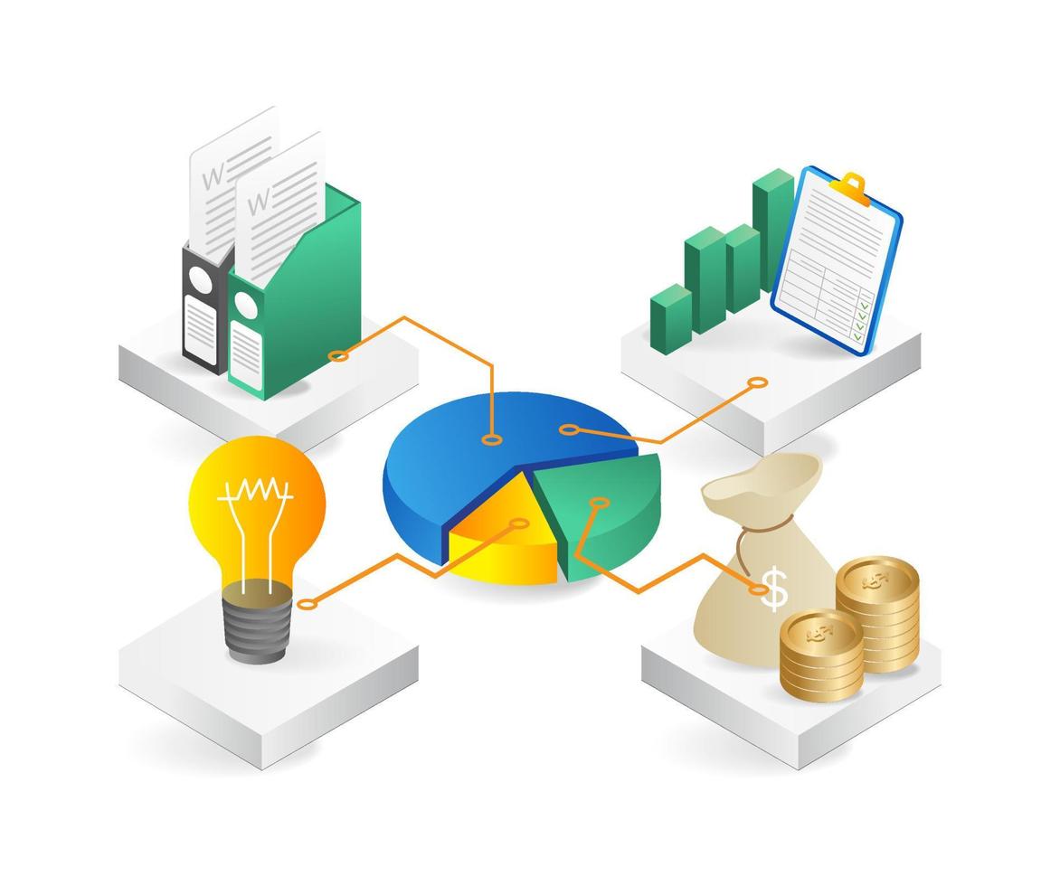 eben 3d Illustration Konzept isometrisch Kuchen Diagramm Investition Geschäft Infografik vektor