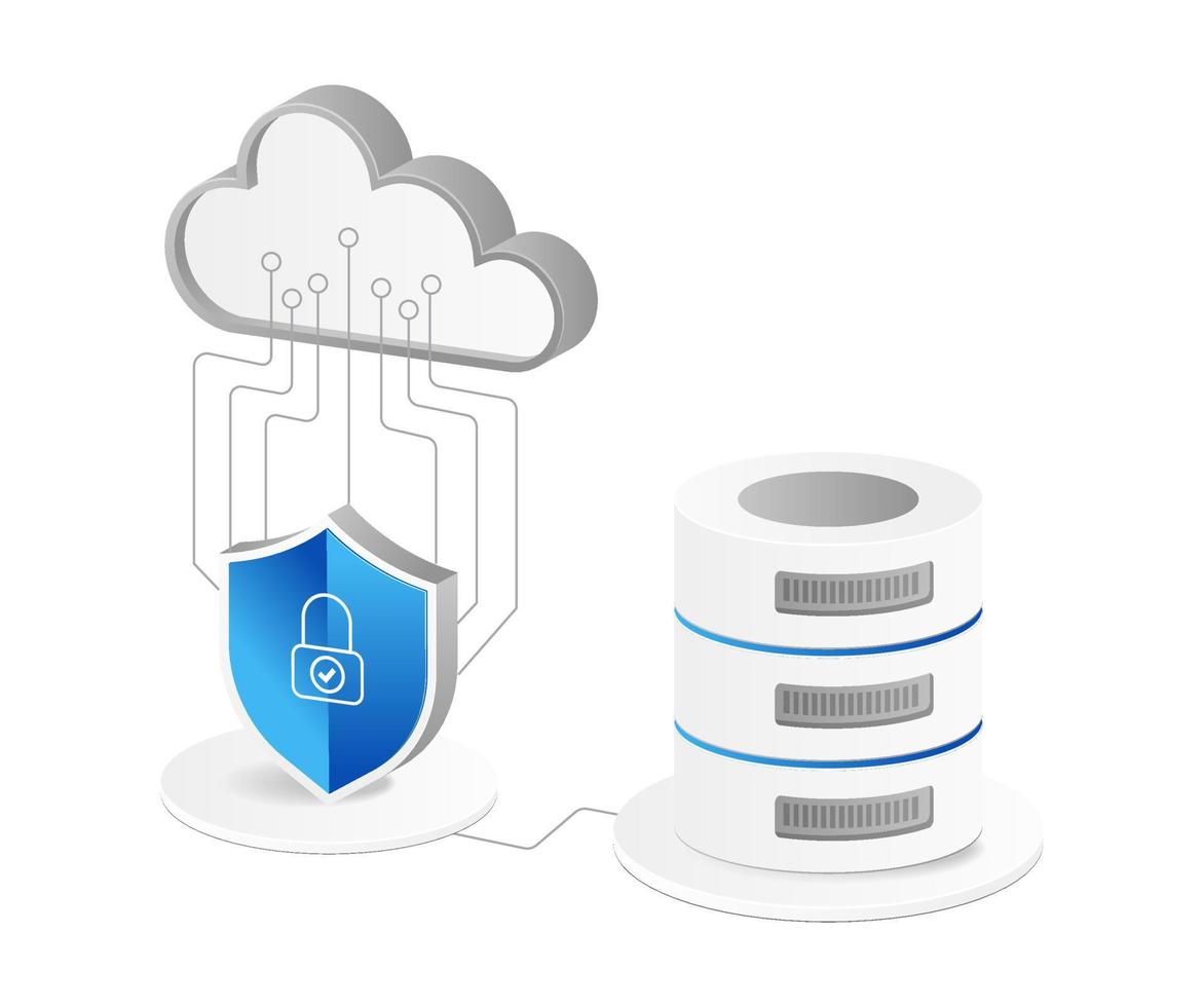 databas server moln nätverk isometrisk platt 3d illustration begrepp vektor