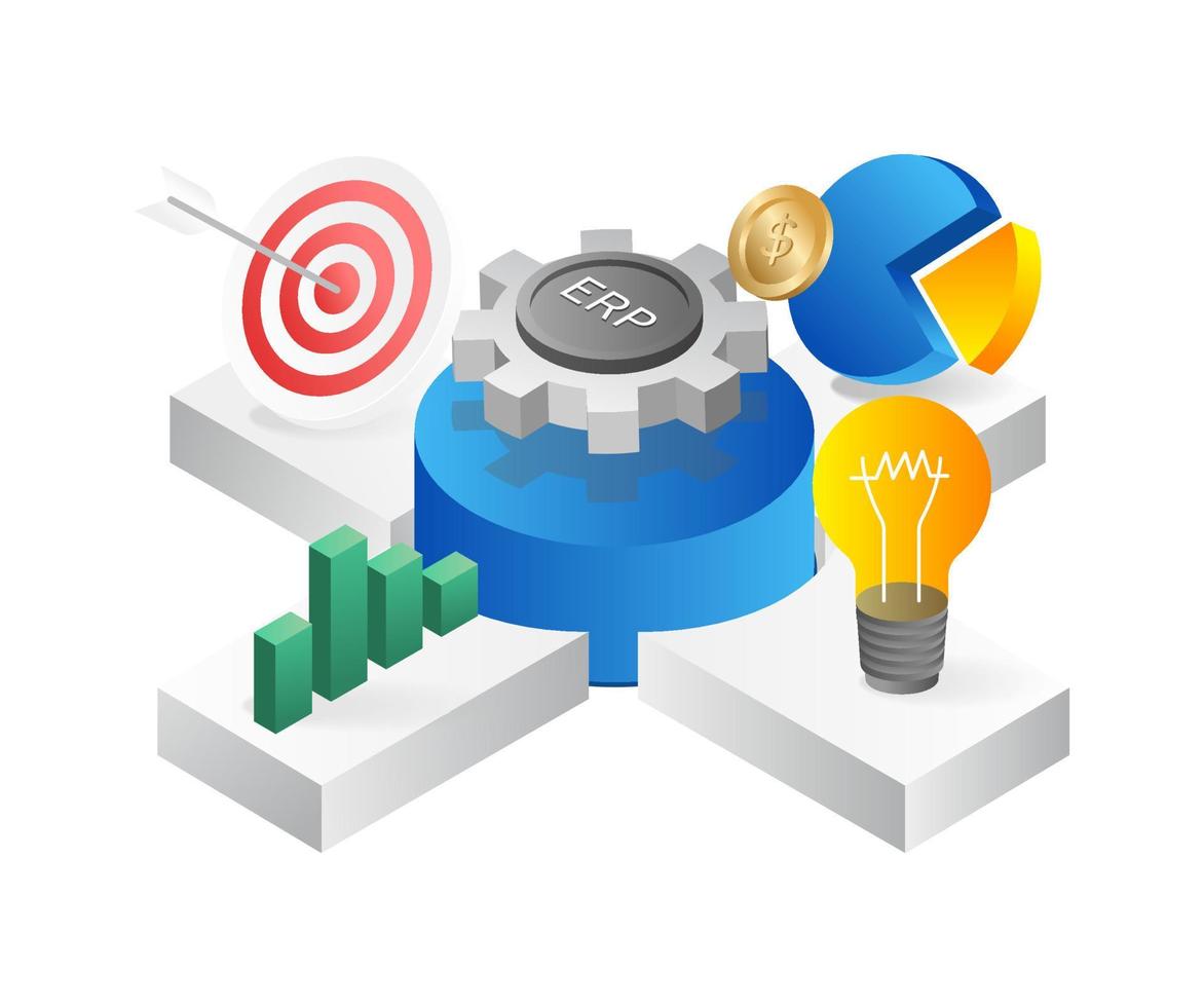 Unternehmen Ressource Planung erp Geschäft Kreis isometrisch eben 3d Illustration Konzept vektor