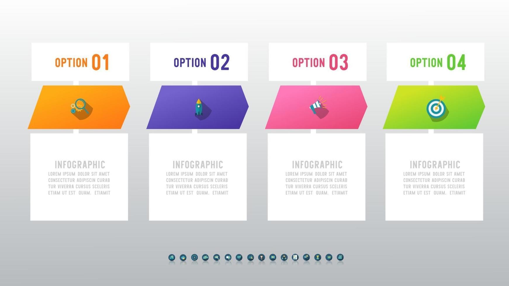 Infografik Pfeil Design mit 4 Optionen für das Geschäftskonzept. vektor