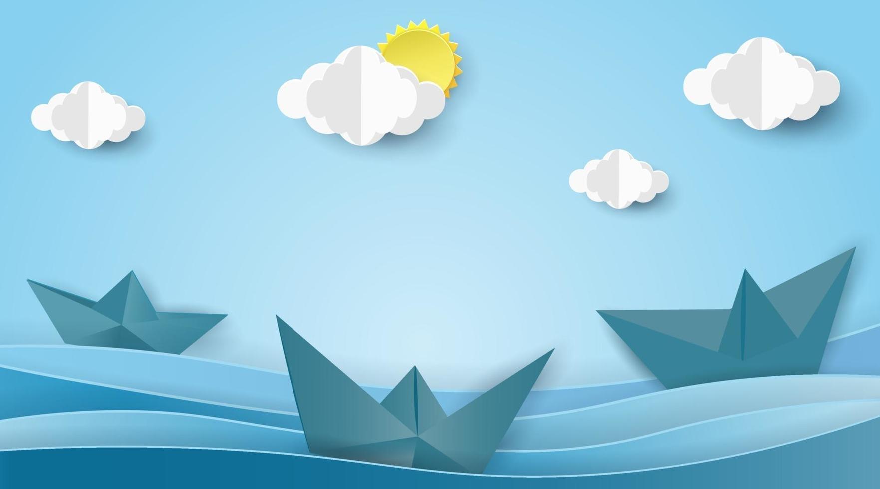 segelbåtar på havslandskapet med havsutsikt på klarblå himmel. sommar koncept. vektor