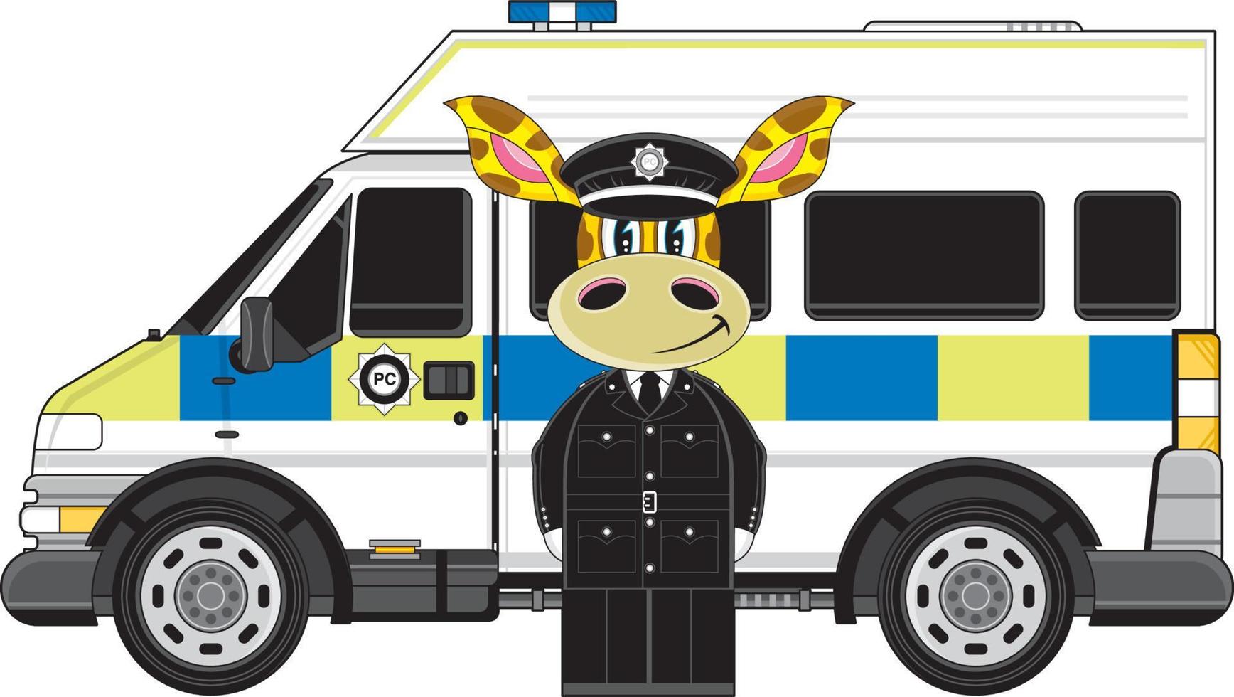 Karikatur klassisch britisch Giraffe Polizist und Polizei van vektor