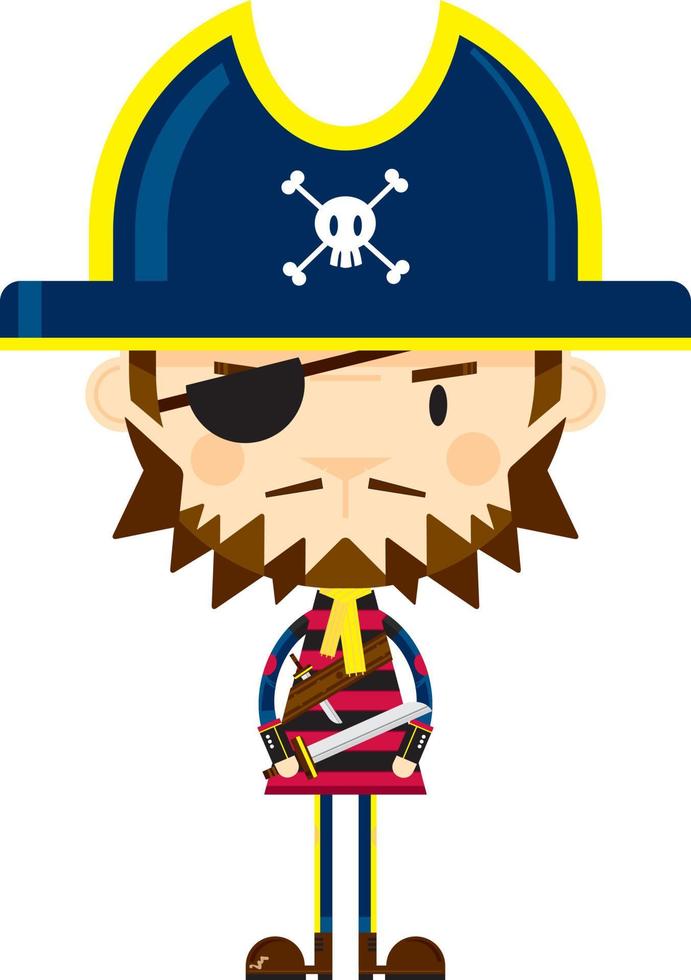 süß Karikatur verwegen Pirat Charakter mit Augenklappe vektor