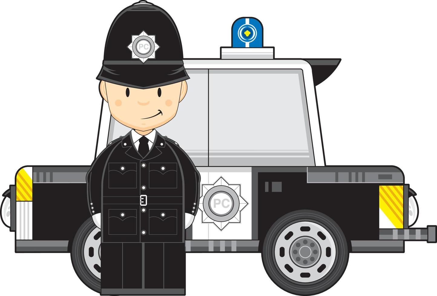 tecknad serie klassisk brittiskt polis och polis bil vektor