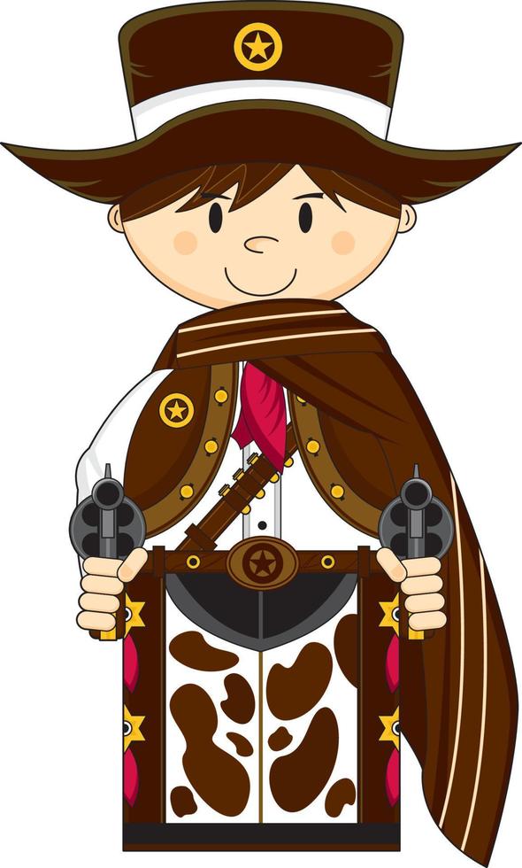 söt tecknad serie vild väst cowboy sheriff i poncho vektor