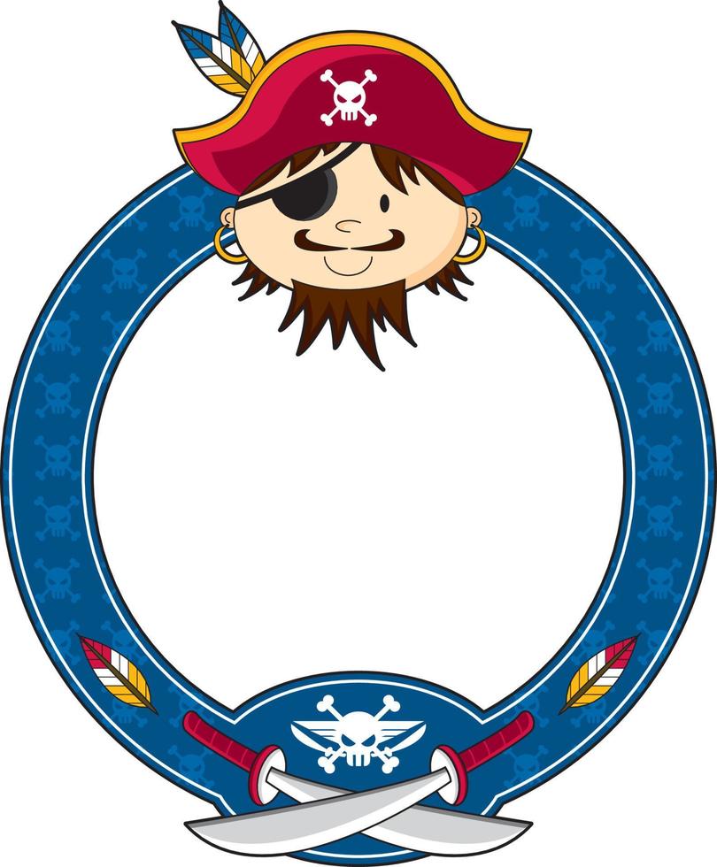 söt tecknad serie skrävlande pirat kapten med ögonlapp vektor