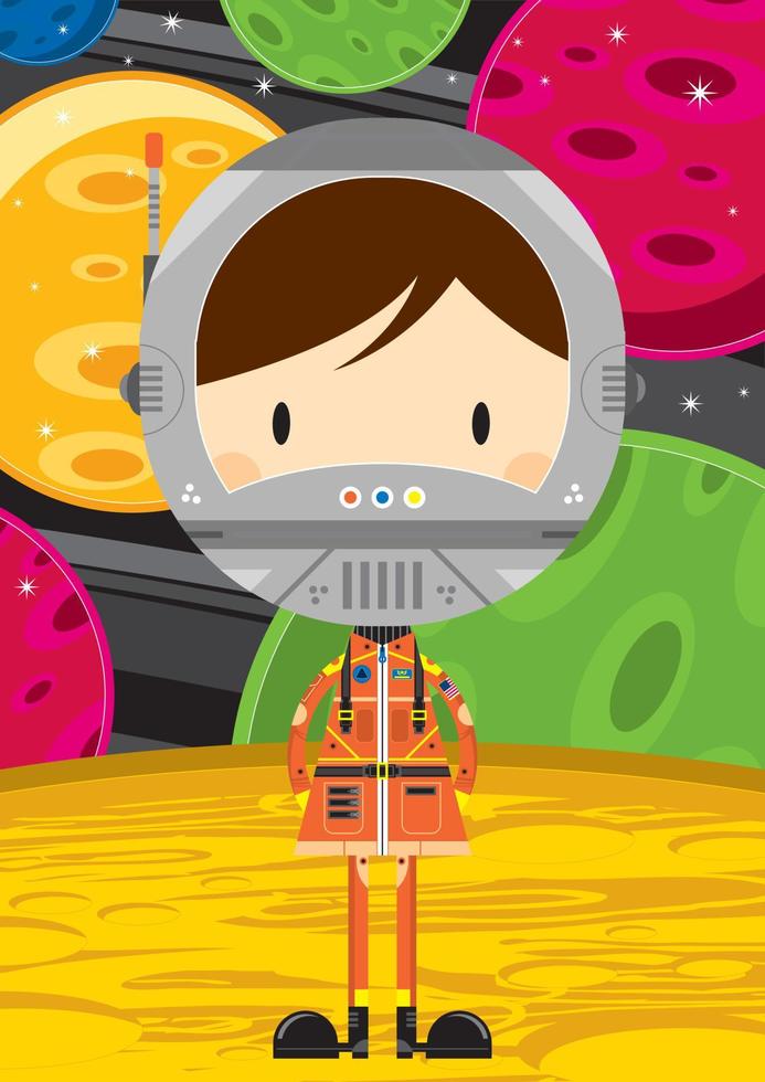 söt tecknad serie Plats astronaut på utomjording planet vektor