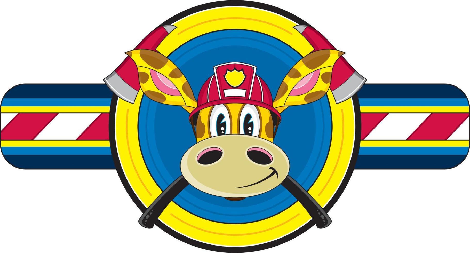süß Karikatur Giraffe Feuerwehrmann Charakter mit gekreuzt Achsen vektor