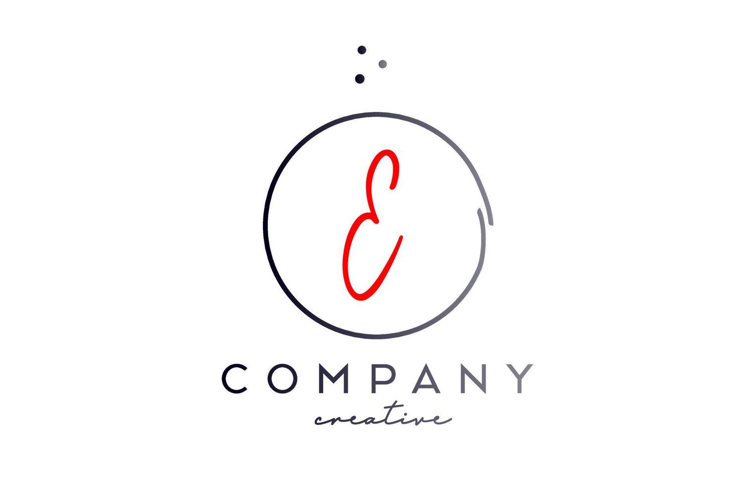 cirkel e handskriven alfabet brev logotyp med prickar och svart röd Färg. företags- kreativ mall design för företag och företag vektor