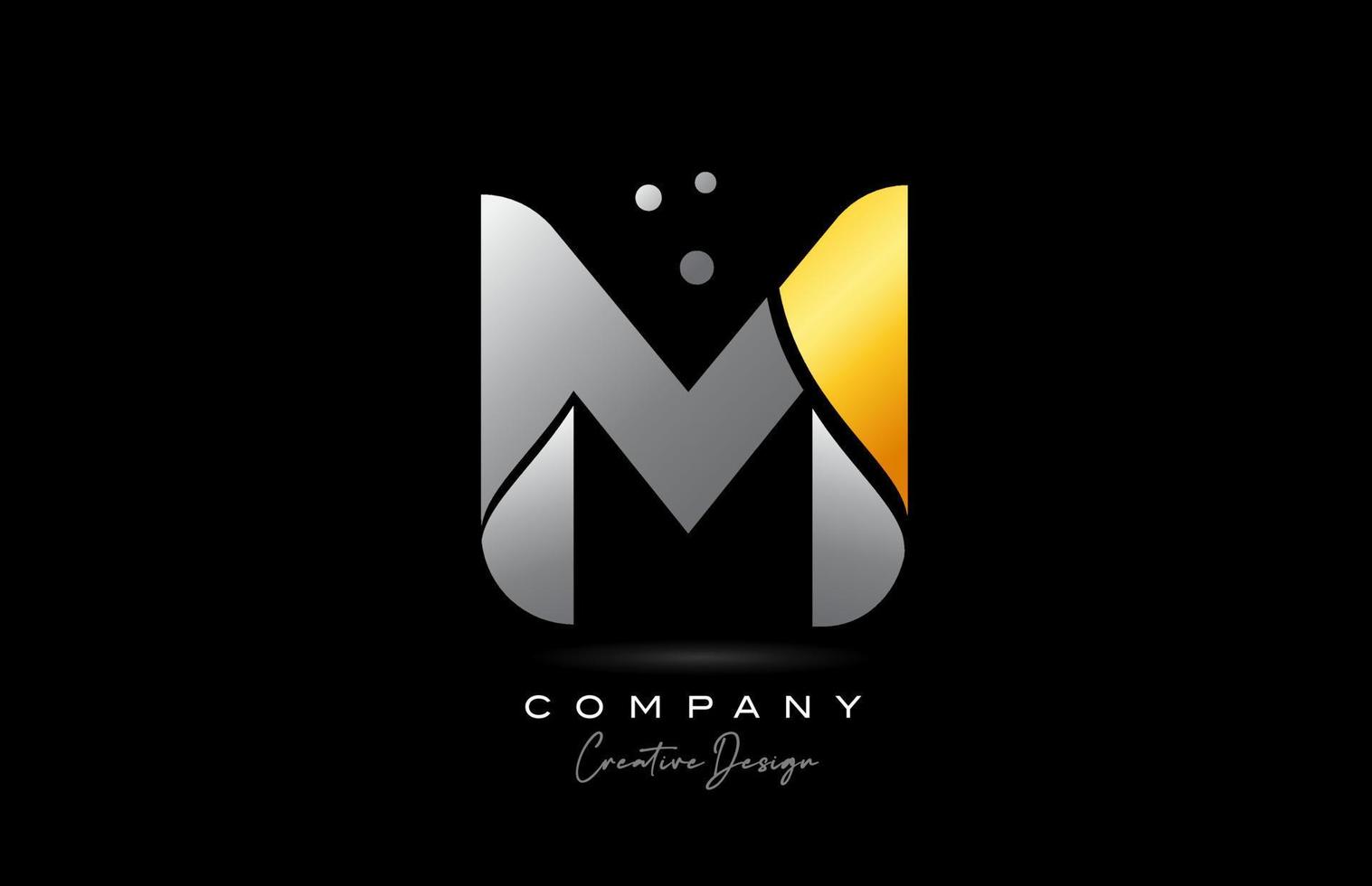 m gul gyllene alfabet brev logotyp ikon design med grå Färg. kreativ mall för företag och företag vektor