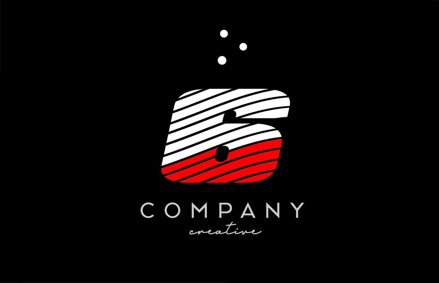 6 siffra logotyp med röd vit rader och prickar. företags- kreativ mall design för företag och företag vektor