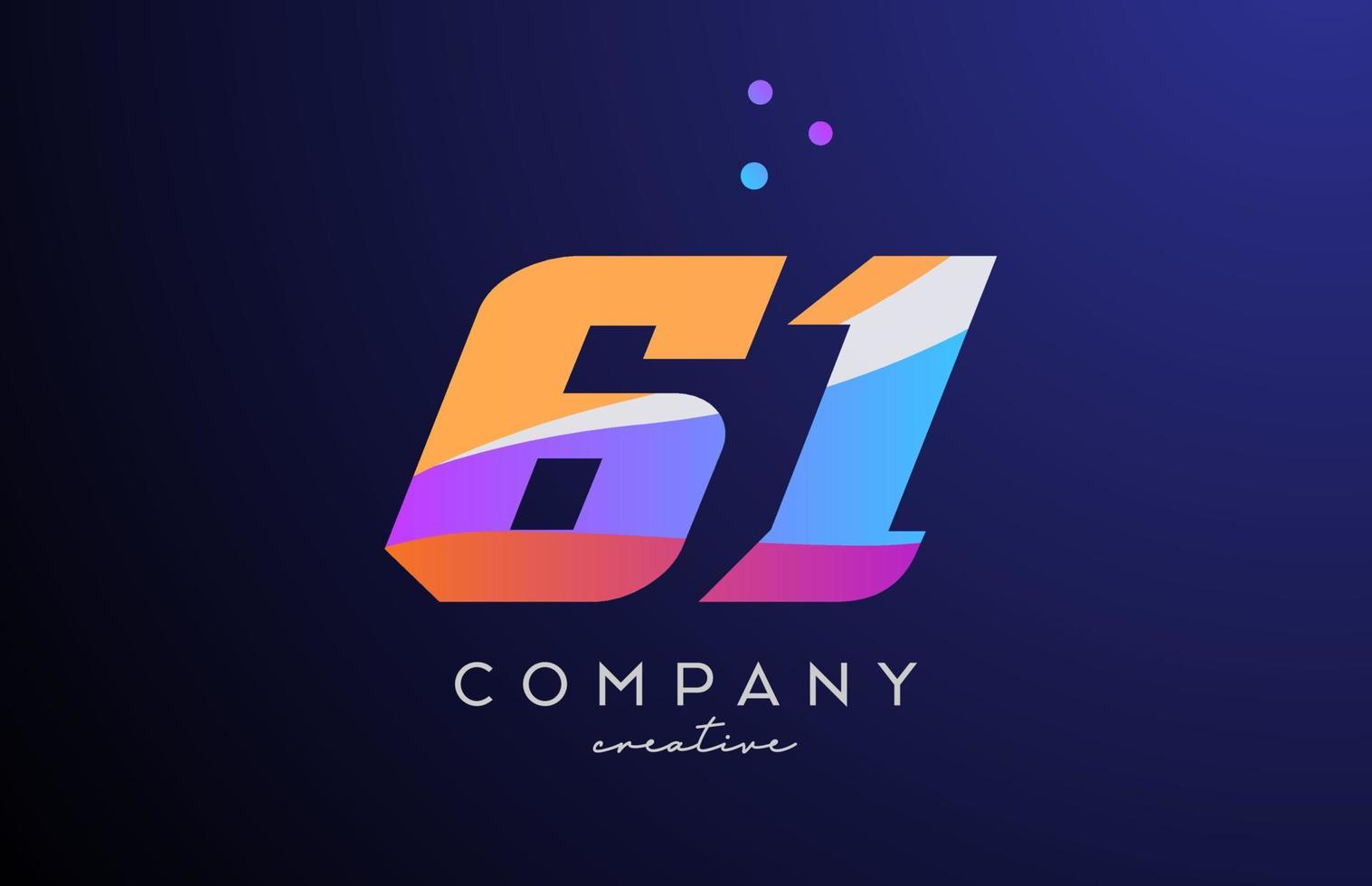 färgad siffra 61 logotyp ikon med prickar. gul blå rosa mall design för en företag och affärer vektor