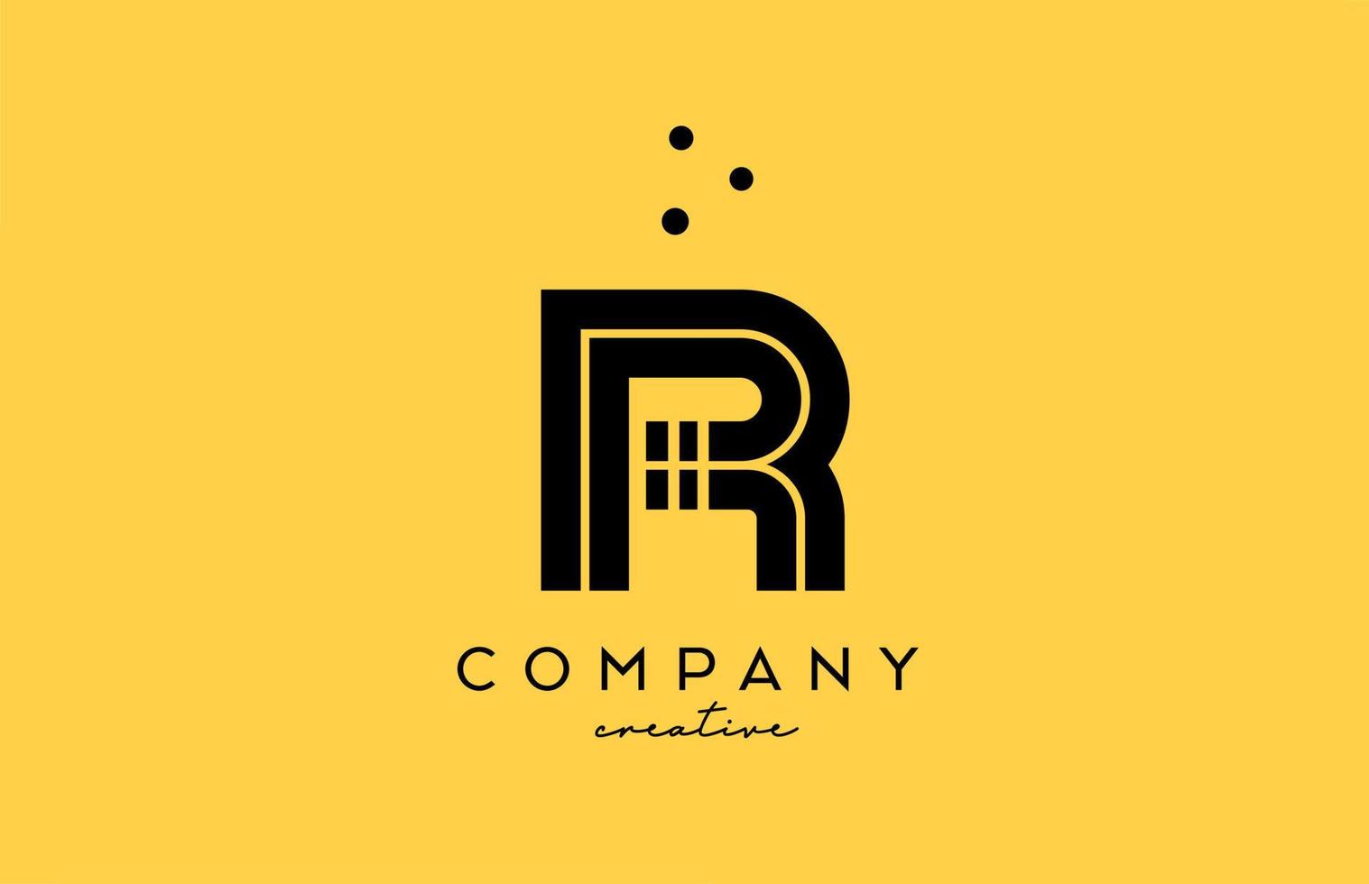 r Gelb schwarz Alphabet Brief Logo mit Linien und Punkte. korporativ kreativ Vorlage Design zum Unternehmen und Geschäft vektor