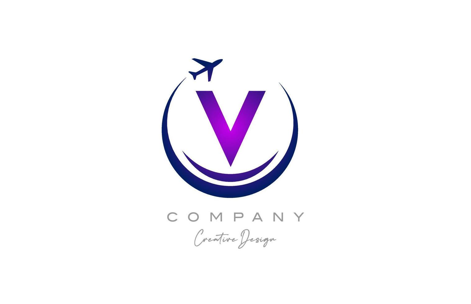 v alfabet brev logotyp med plan för en resa eller bokning byrå i lila. företags- kreativ mall design för företag och företag vektor