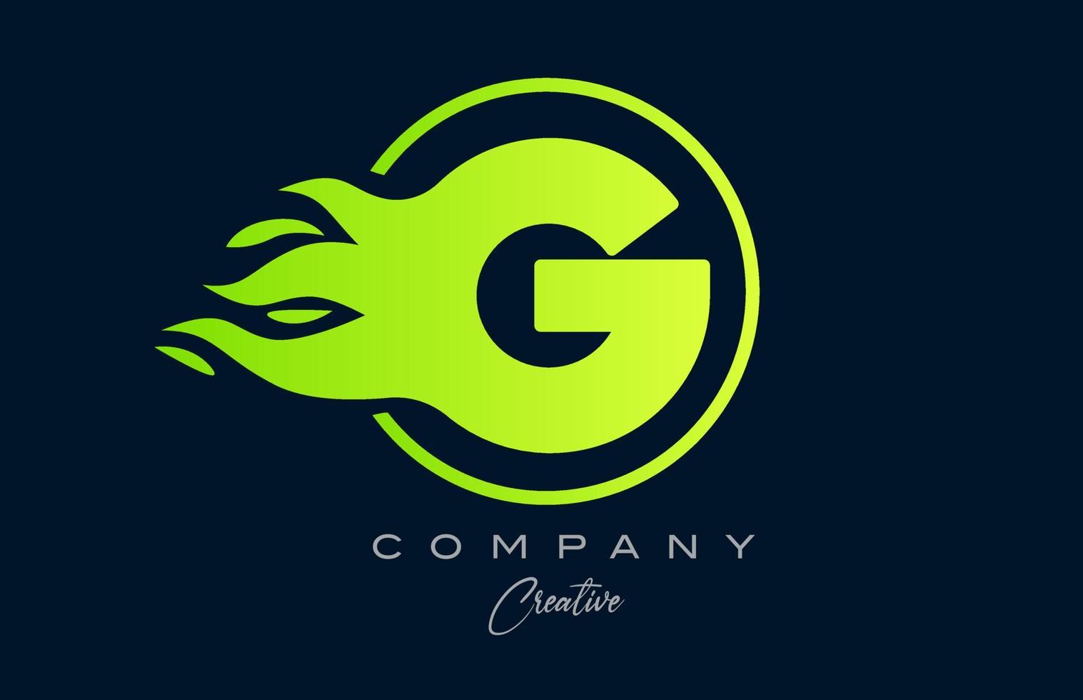 G Alphabet Brief Symbol zum korporativ mit Grün Flammen. Feuer Design geeignet zum ein Logo Unternehmen vektor