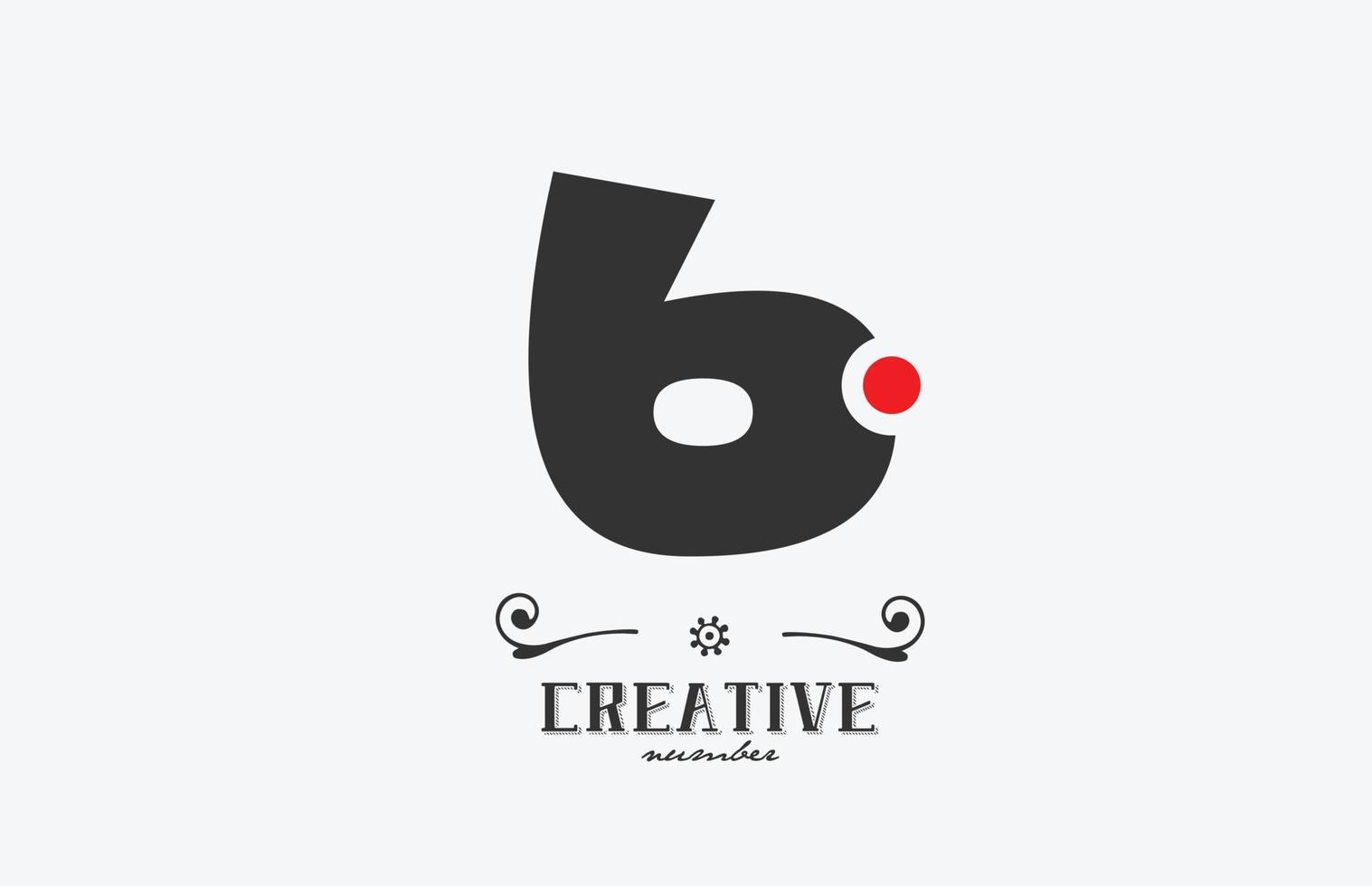 grå 6 siffra logotyp ikon design med röd punkt. kreativ mall för företag och företag vektor