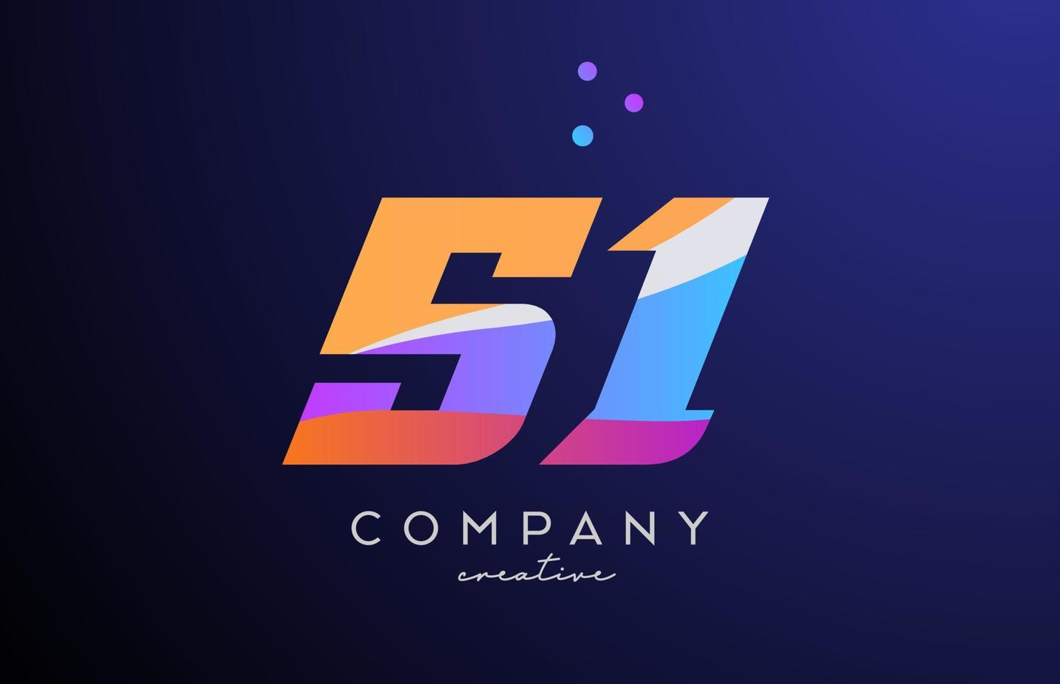 färgad siffra 51 logotyp ikon med prickar. gul blå rosa mall design för en företag och affärer vektor