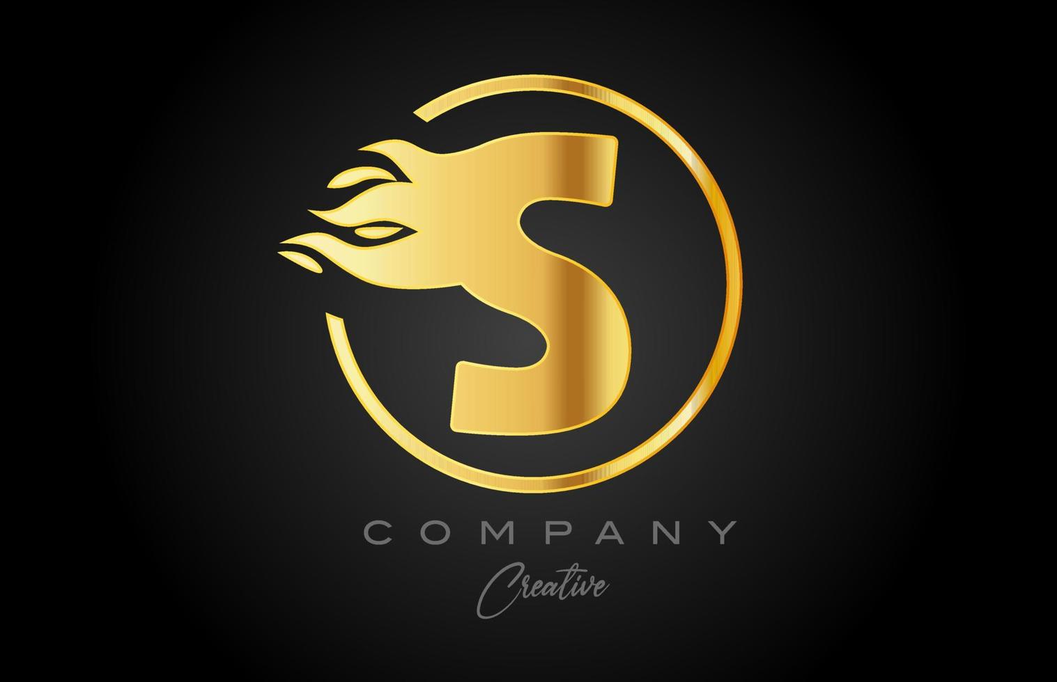 Gold golden s Alphabet Brief Symbol zum korporativ mit Flammen. Feuer Design geeignet zum ein Geschäft Logo vektor