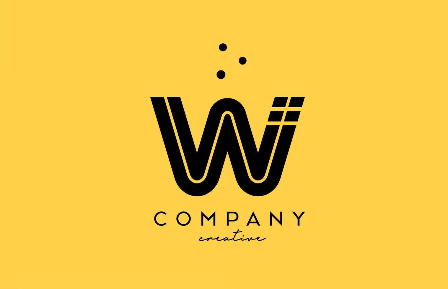 w gul svart alfabet brev logotyp med rader och prickar. företags- kreativ mall design för företag och företag vektor