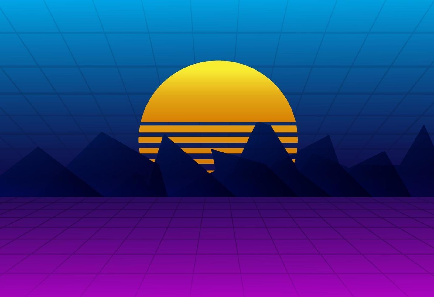 Retro-Hintergrund von Bergen und Sonnenuntergang vektor