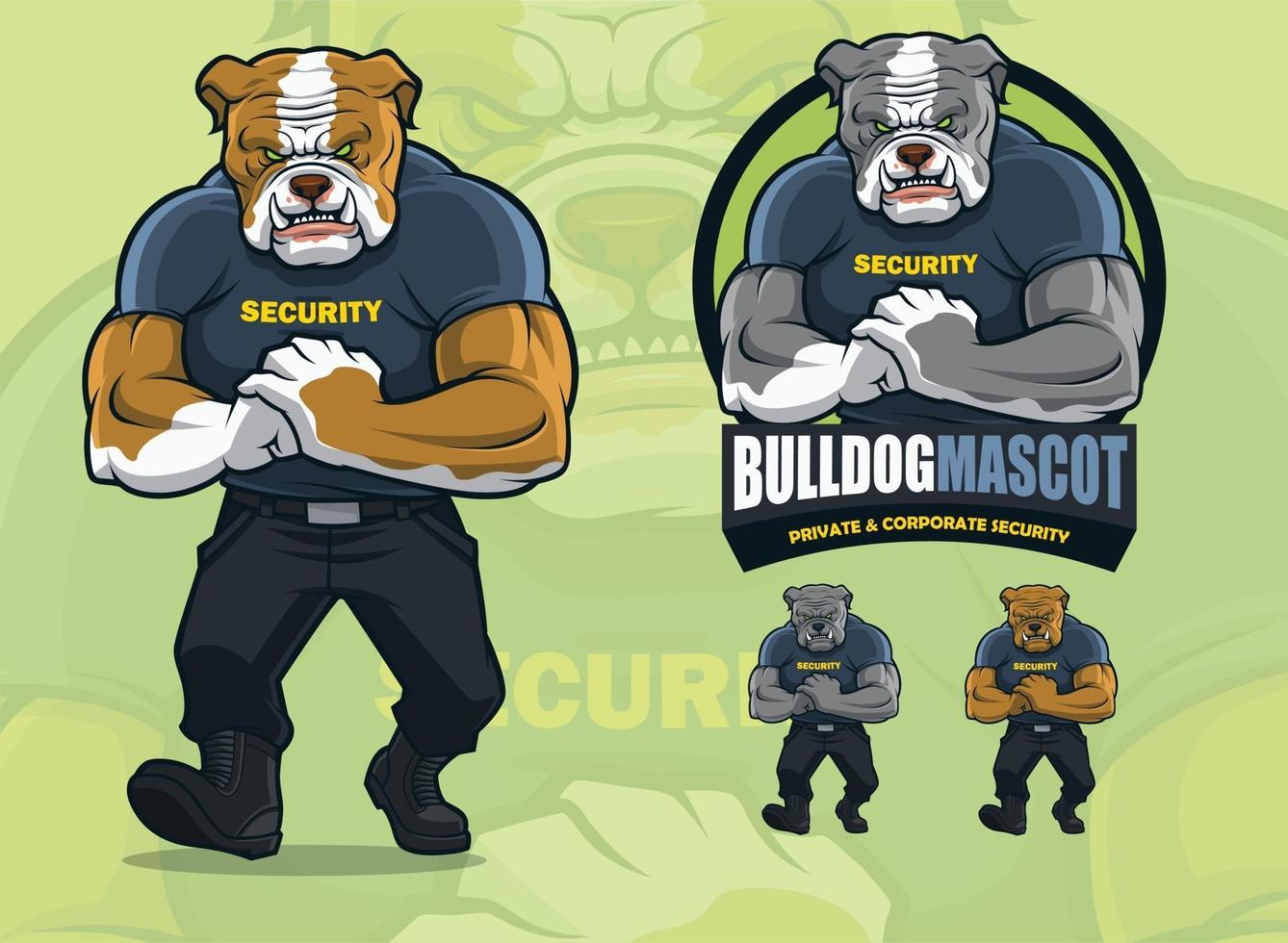 Bulldogge Maskottchen für Sicherheitsunternehmen mit optionalen Hautfarben vektor