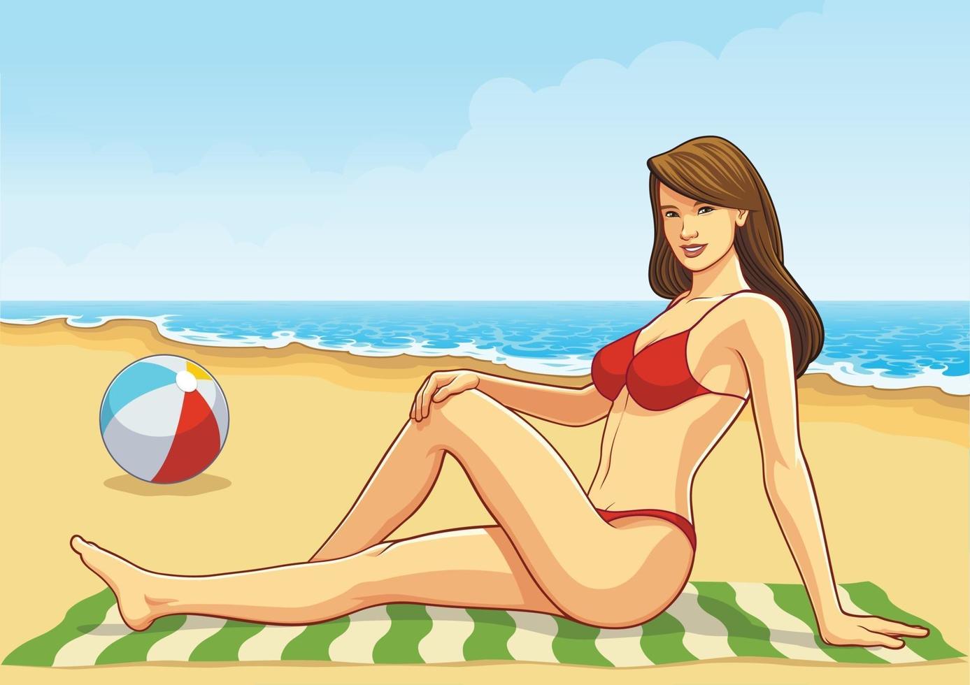 Bikinimädchen entspannen am Strand vektor