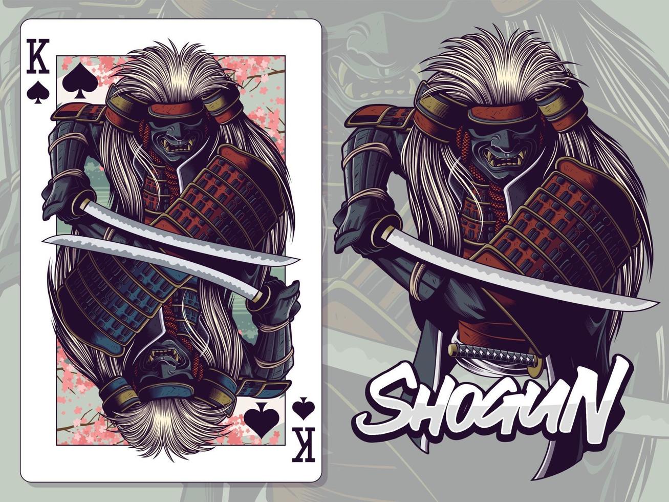 samurai illustration för kung av spader spelkort design vektor