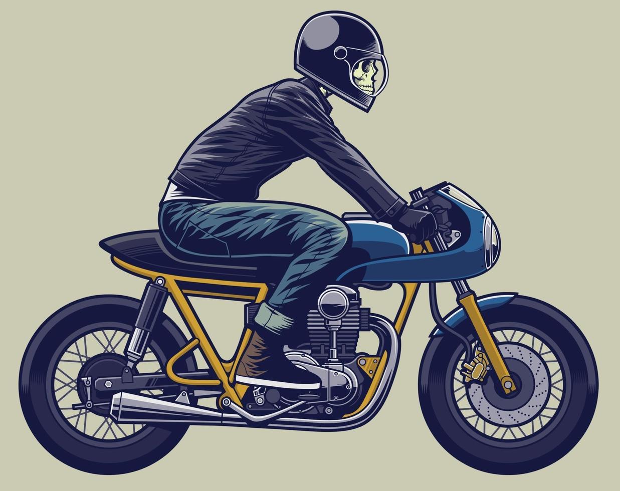 Cafe Racer Motorrad mit Biker Illustration für Logo oder Design-Elemente. Helm in getrennter Schicht. vektor