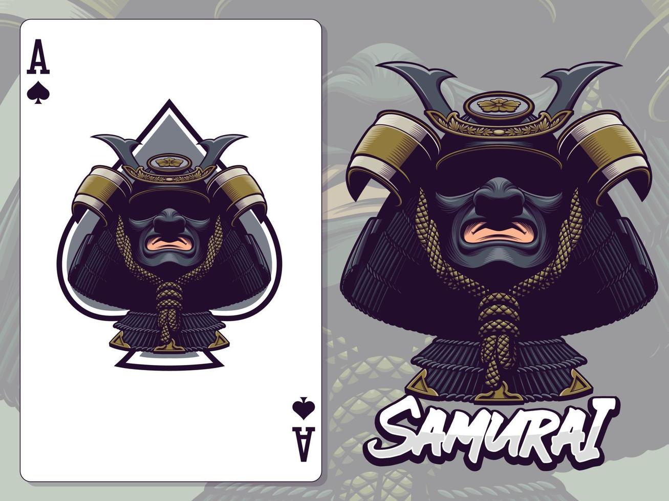 Samurai-Kopfillustration für Pik-As-Kartenentwurf vektor