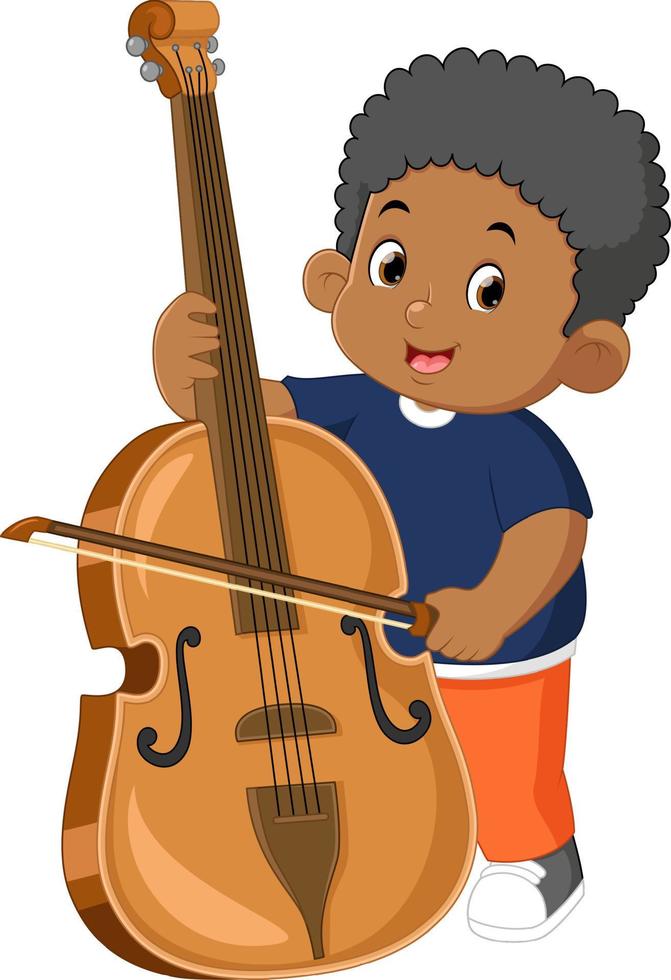 en söt afrikansk pojke spelar de violoncell med passionen vektor