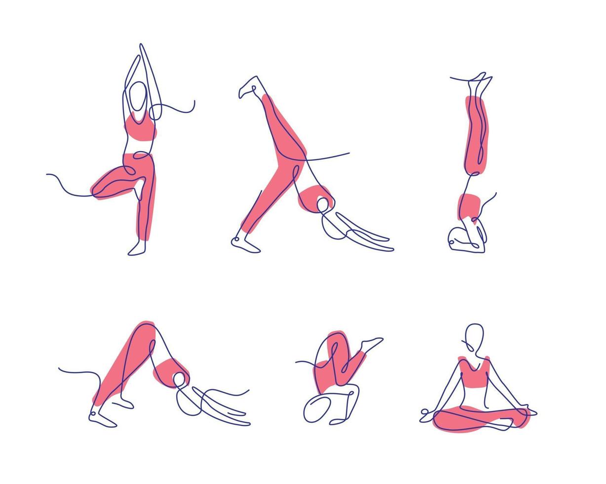 kontinuerlig linje konst yogaställningar vektor