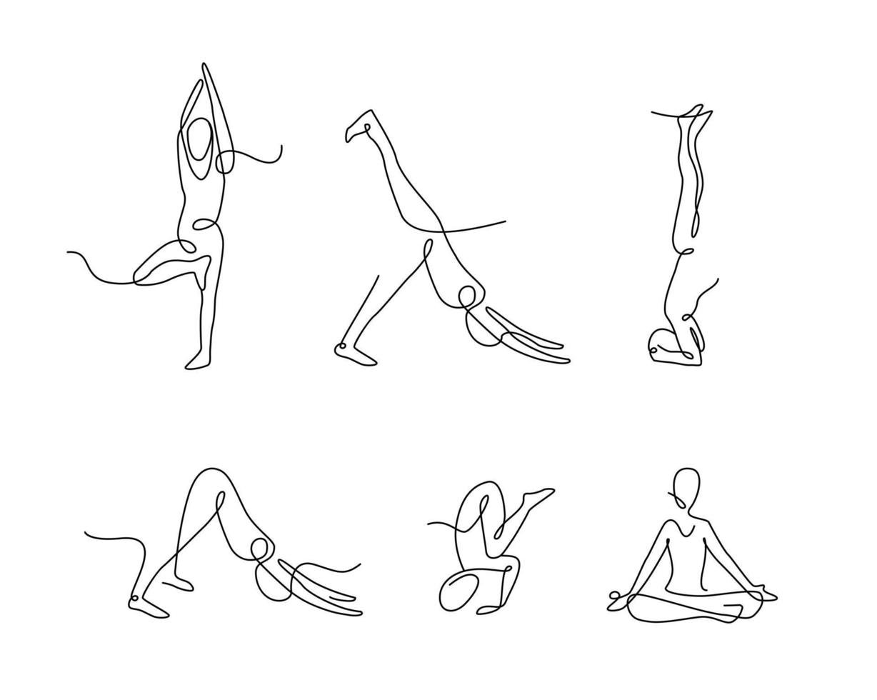 kontinuierliche Linie Kunst Yoga-Posen vektor