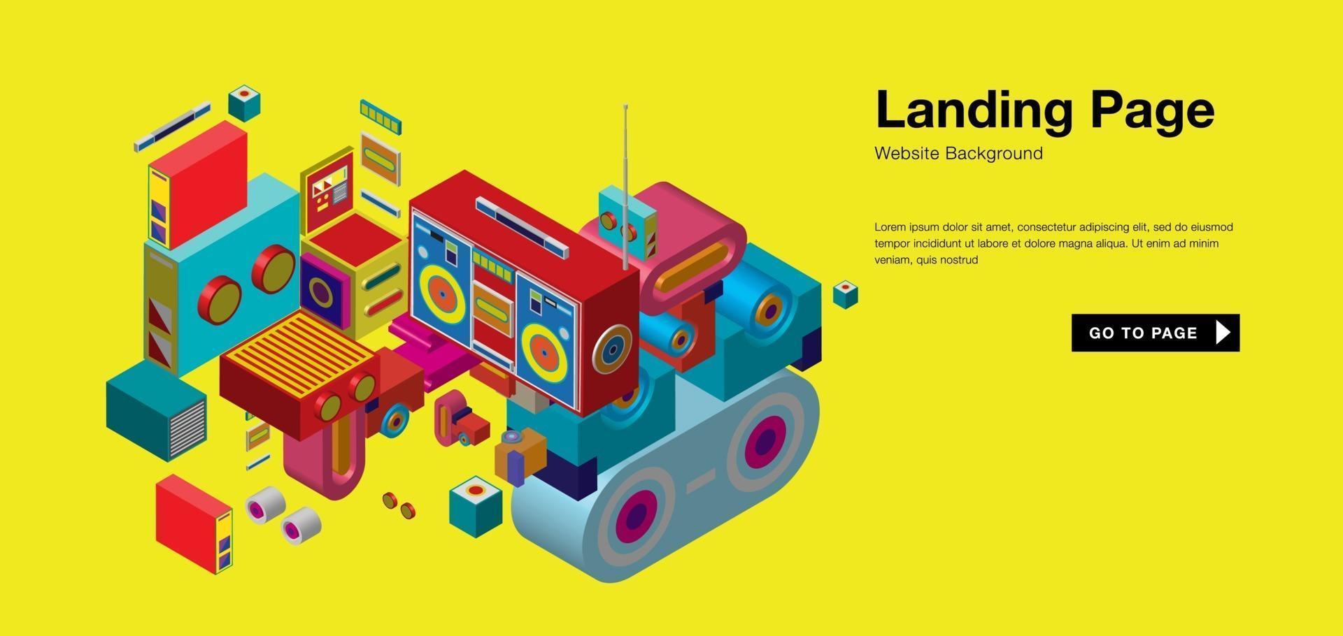 Vektor bunte isometrische und Roboter-Landingpage-Banner