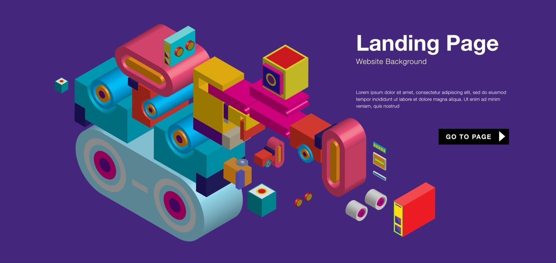 Vektor bunte isometrische und Roboter-Landingpage-Banner