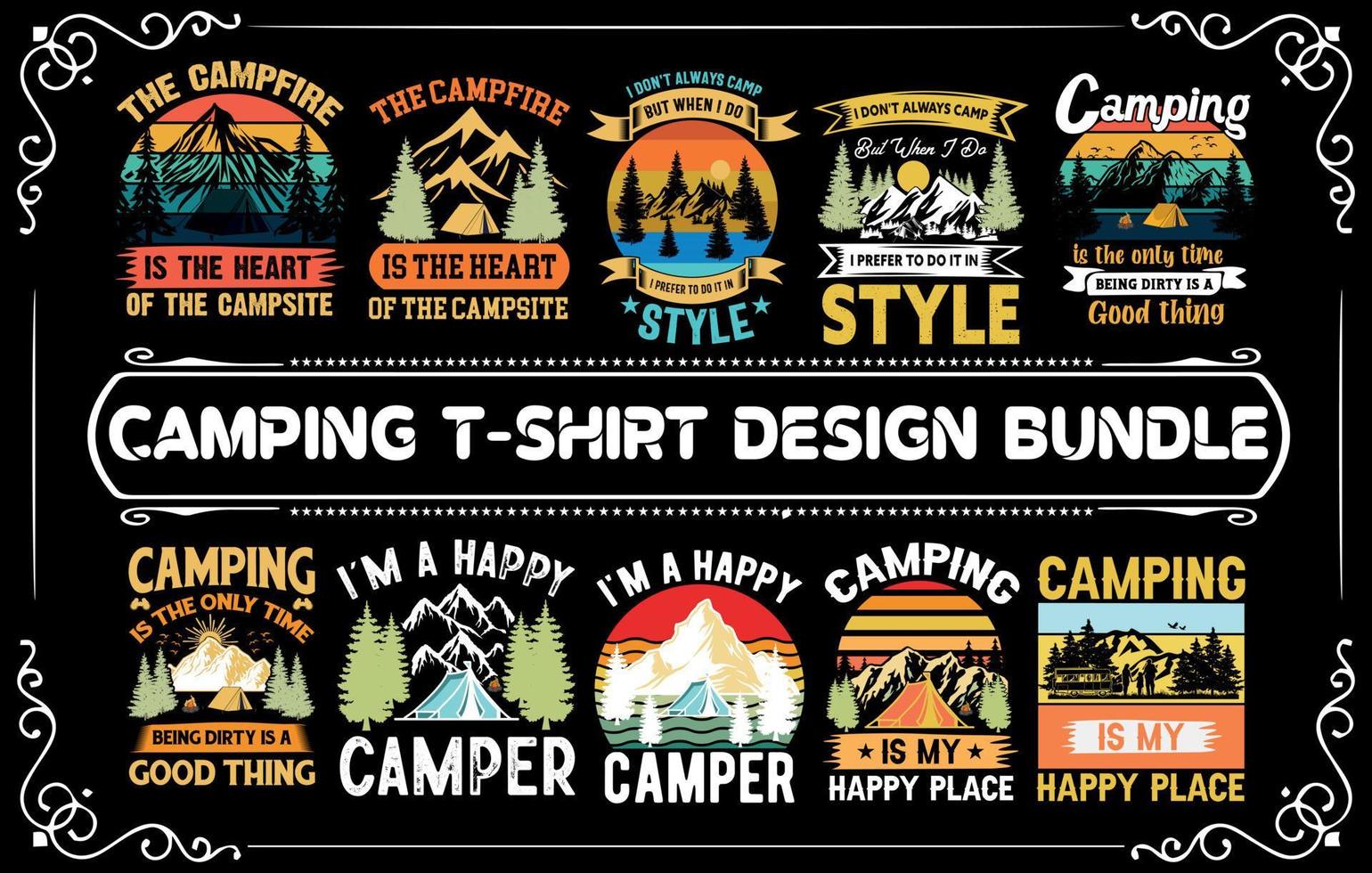 camping utforska t skjorta design bunt vektor