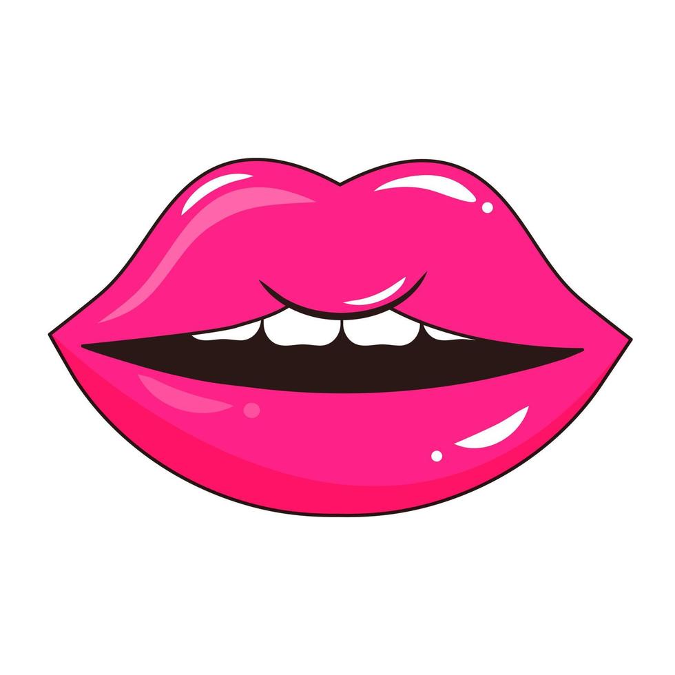 sexy Lippen mit Zähne im Pop Kunst Stil. Damen halb offen Mund. vektor