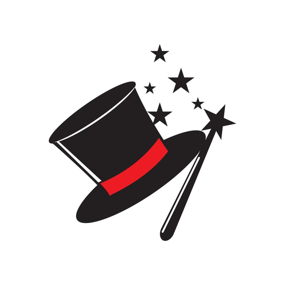 Magie Hut und Zauberstab Symbol, Logo Illustration Design vektor