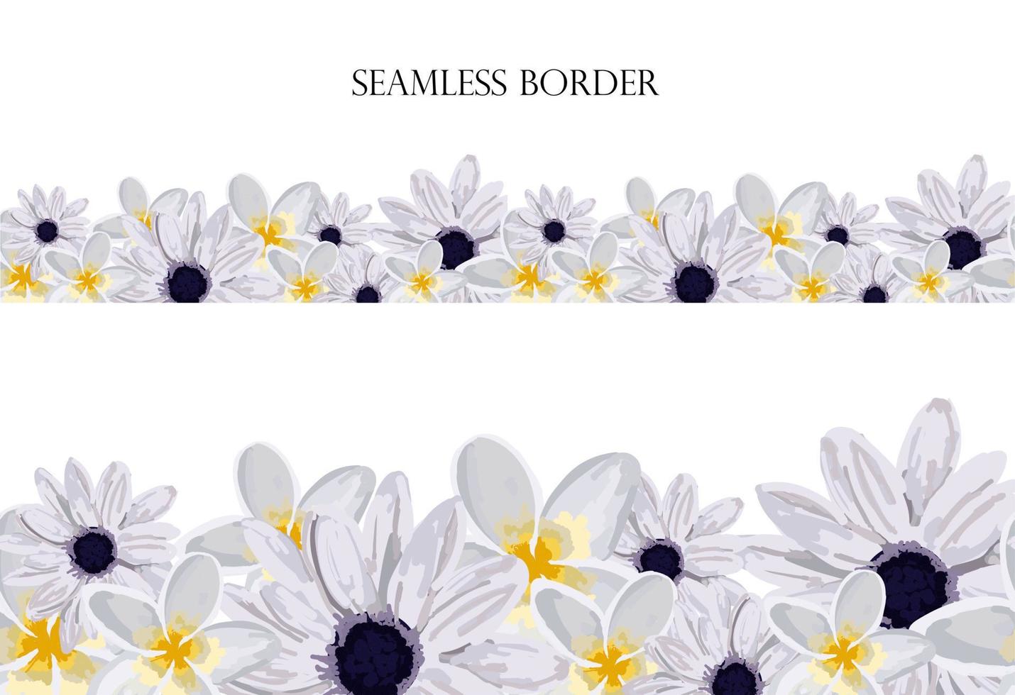 Blumen- nahtlos Vektor Grenze. wiederholen Muster. Fusszeile Weiß Blumen. Frühling Rahmen