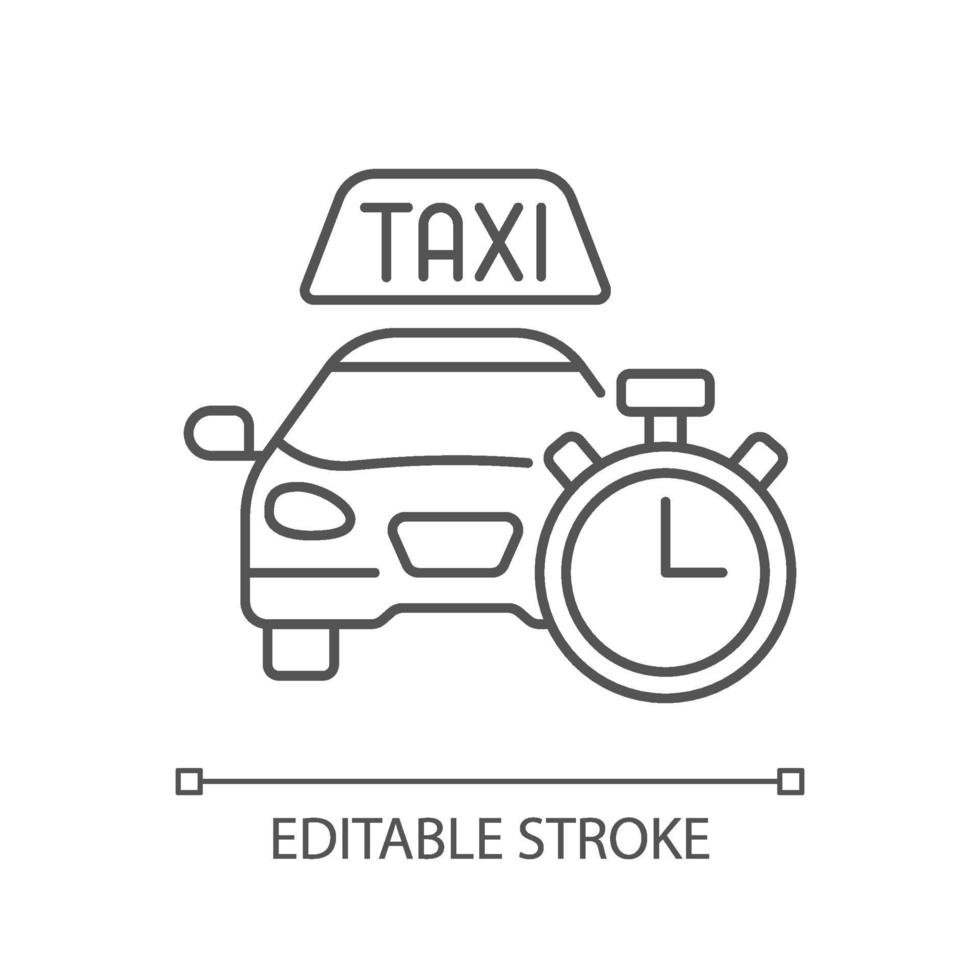 omedelbar tillgänglighet linjär ikon. taxi med klocka. vektor