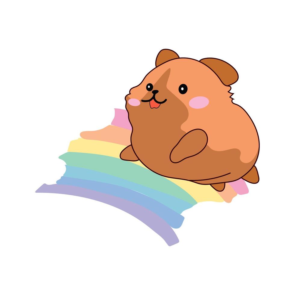 Vektor isoliert Illustration süß Hamster Jungtier Springen von Glück und Freude kawaii Chibi japanisch Stil Emoji Charakter Aufkleber Emoticon Lächeln Emotion Maskottchen Design