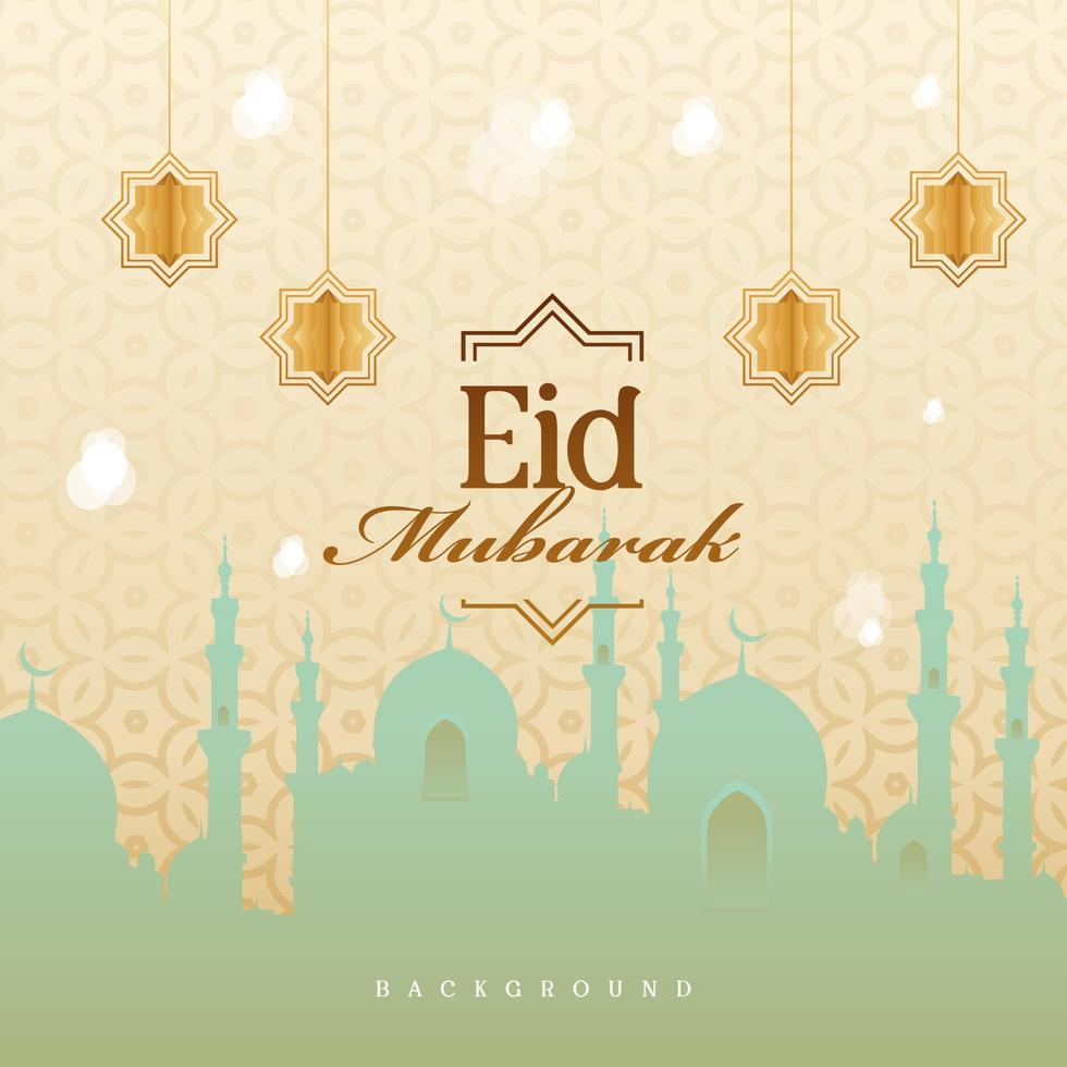eid Mubarak Banner Design Moschee Papier Schnitt Stil Gold Grün Pastell- Farbe vektor
